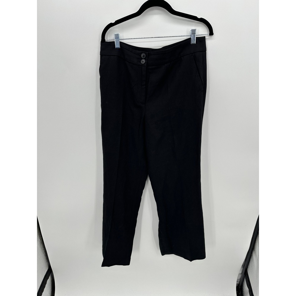 Talbots Pants Womens 8 Black‎ Greenwich Wide Leg Tencel Linen Cotton Trousers